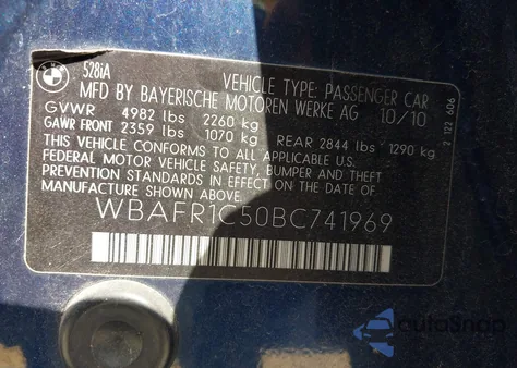 2011 BMW 528I from USA, damaged, VIN WBAFR1C50BC741969